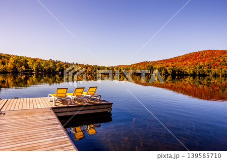 Dock on Lac-Superieur, Mont-tremblant, Quebec, Canada Dock on Lac-Superieur, Mont-tremblant, Quebec, Canada 139585710