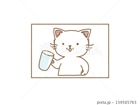 水の入ったコップを持つ白猫のイラスト 139585763