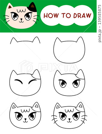 How to draw cute cat face cartoon step by step for learning, kid, education and coloring book How to draw cute cat face cartoon step by step for learning, kid, education and coloring book 139585875