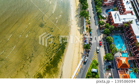 Drone Perspective of Moss Covered Sand at Patong Beach Drone Perspective of Moss Covered Sand at Patong Beach 139586094