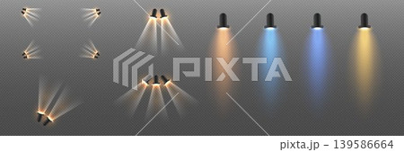 Stage spotlights and studio lighting effects creating realistic glowing beams Stage spotlights and studio lighting effects creating realistic glowing beams 139586664