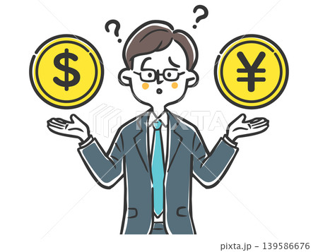 為替　お金　ドル　円のことを考えるビジネスマン　ベクター 139586676