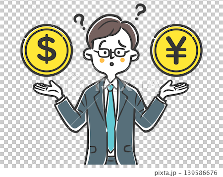 為替　お金　ドル　円のことを考えるビジネスマン　ベクター 139586676