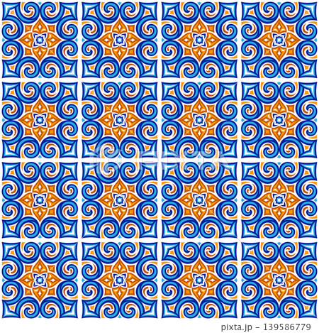 Ancient ceramic tile pattern. Wall or floor texture. Decorative antique stone ornament. 139586779