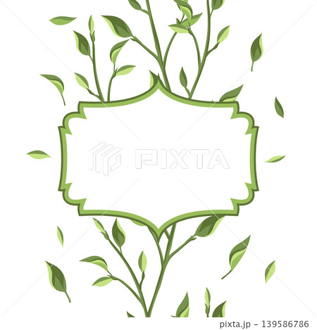 Frame with leaves. Spring or summer stylized foliage. 139586786