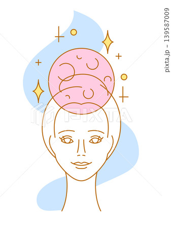 Mental health illustration. Space in head. Female character with psychological problems. Mental health illustration. Space in head. Female character with psychological problems. 139587009