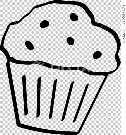 A simple and cute line drawing illustration of a chocolate chip cupcake. 139587178