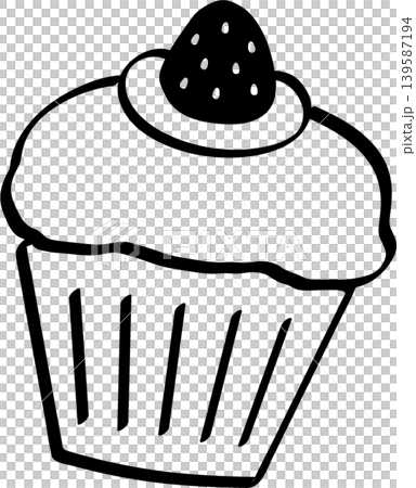 いちごカップケーキのシンプル線画イラスト いちごカップケーキのシンプル線画イラスト 139587194