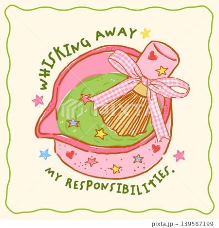 Whimsy girly matcha bowl chawan and whisk whimsical hand drawn doodle Coquette Whimsy girly matcha bowl chawan and whisk whimsical hand drawn doodle Coquette 139587199