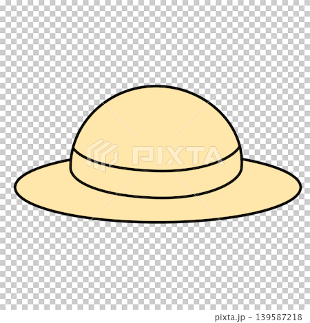 Summer straw hat set with colorful pictogram icons and ribbon - perfect for preventing heatstroke. 139587218
