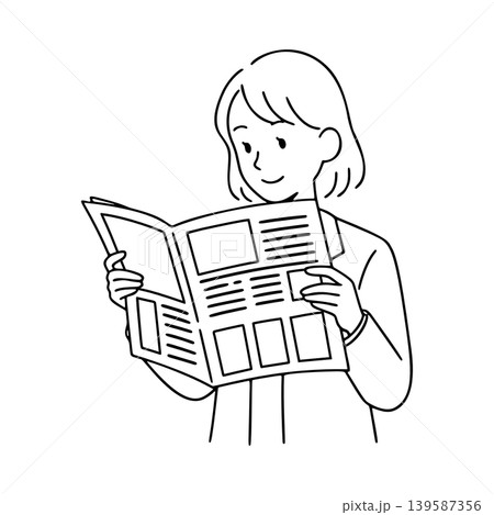 新聞を読む女性の線画イラスト 新聞を読む女性の線画イラスト 139587356