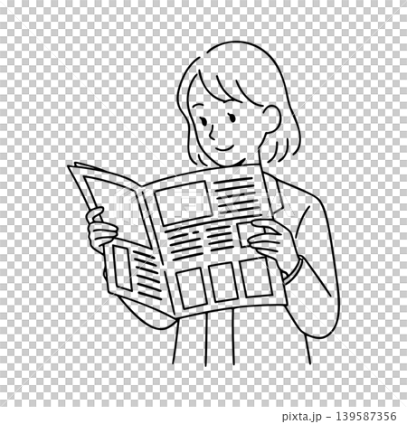 新聞を読む女性の線画イラスト 新聞を読む女性の線画イラスト 139587356
