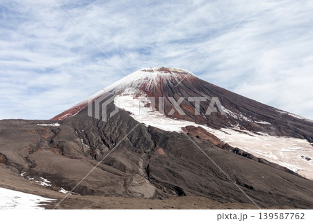 Avachinsky Volcano with snow patches on volcanic slopes, Kamchatka landscape Avachinsky Volcano with snow patches on volcanic slopes, Kamchatka landscape 139587762