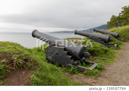 Historic coastal cannons overlooking Avacha Bay in Petropavlovsk-Kamchatsky Historic coastal cannons overlooking Avacha Bay in Petropavlovsk-Kamchatsky 139587784