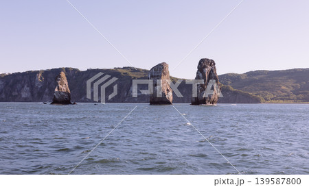 Three Brothers sea stacks in Avacha Bay near Petropavlovsk-Kamchatsky, Russia 139587800