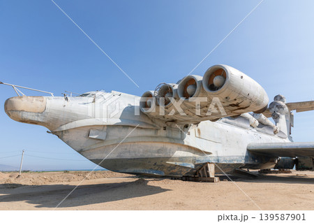 Soviet ekranoplan ground effect vehicle on shore in Derbent, Dagestan 139587901