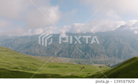 Scenic mountain road to Mount Shalbuzdag near Akhty village, Dagestan 139587920