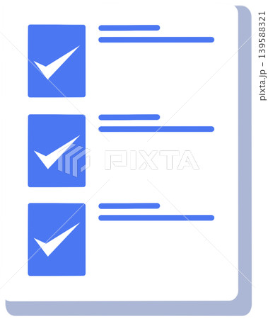 Checklist document icon with blue check marks and task lines on paper Checklist document icon with blue check marks and task lines on paper 139588321