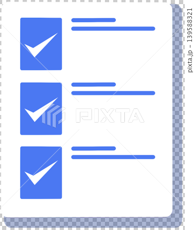 Checklist document icon with blue check marks and task lines on paper Checklist document icon with blue check marks and task lines on paper 139588321