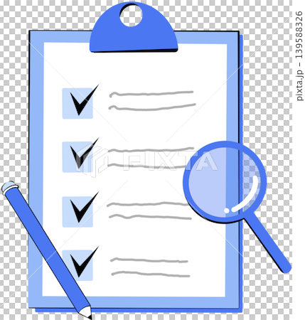 Clipboard checklist with black check marks, magnifying glass and pen for audit and task management concept Clipboard checklist with black check marks, magnifying glass and pen for audit and task management concept 139588326
