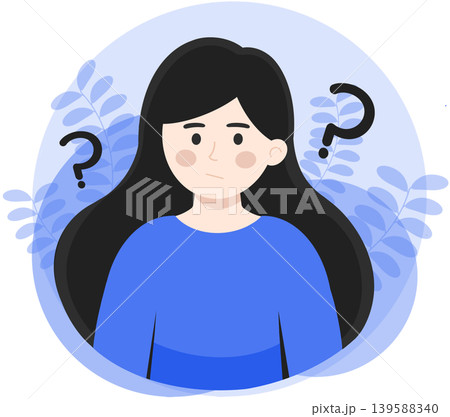 onfused woman with question marks illustration for problem solving and FAQ concept onfused woman with question marks illustration for problem solving and FAQ concept 139588340