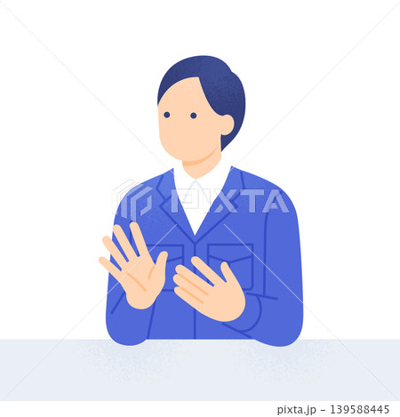身振り手振りで熱心に語る男性作業員 対談や取材を表す上半身ベクターイラスト素材 身振り手振りで熱心に語る男性作業員 対談や取材を表す上半身ベクターイラスト素材 139588445