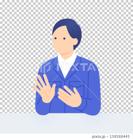 一名男性工作人員熱情地用手勢和肢體語言進行交談;上半身向量插圖,表示對話或面試。 一名男性工作人員熱情地用手勢和肢體語言進行交談;上半身向量插圖,表示對話或面試。 139588445
