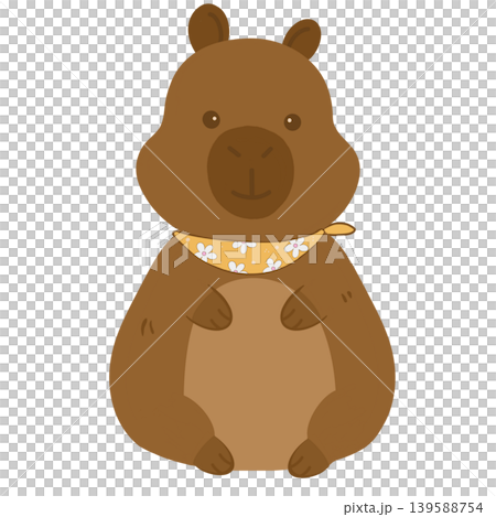 Cute capybara cartoon character wearing a yellow floral bandana illustration Cute capybara cartoon character wearing a yellow floral bandana illustration 139588754