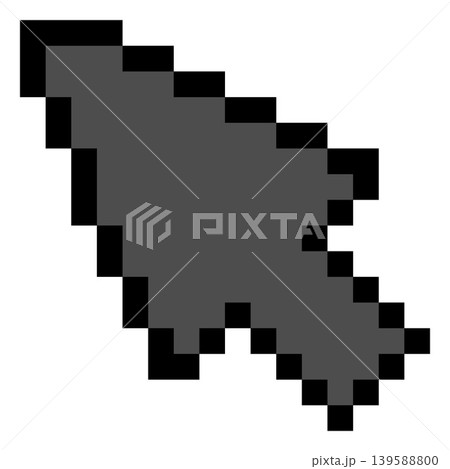 Arrow cursor pixel art vector icon, grey black outline mouse pointer, tap press click web app, 8 bit game interface 139588800