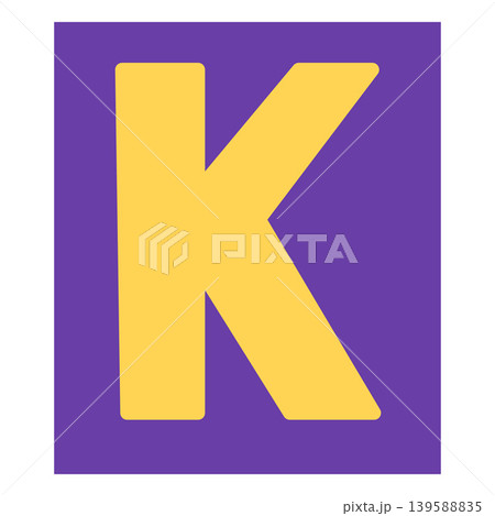 The English letter K, yellow on a purple rectangular background, is a happy alphabet. The English letter K, yellow on a purple rectangular background, is a happy alphabet. 139588835