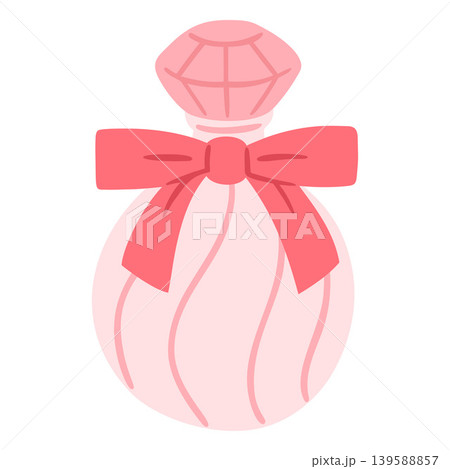 Elegance vintage perfume glass bottle decorated with bow doodle vector icon, feminine beautiful cologne flask package 139588857