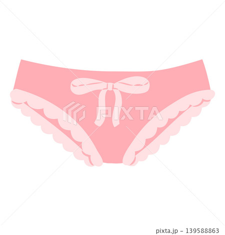 Pink women's panties with decorative ruffles and a bow in the center. Pink women's panties with decorative ruffles and a bow in the center. 139588863
