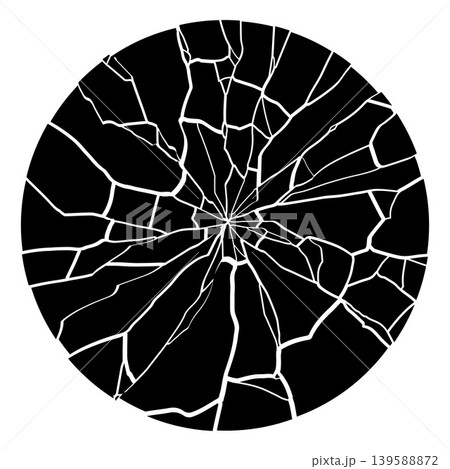 Shattered glass or fissured round shape, broken black and white circle background with fragments cracks, burst effect Shattered glass or fissured round shape, broken black and white circle background with fragments cracks, burst effect 139588872