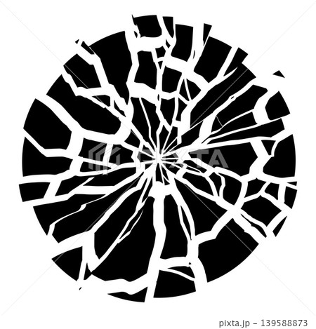 Shattered glass or fissured round shape, broken black and white circle background with cracks, split vector animation 139588873