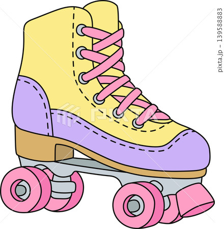 Cute Pastel Roller Skate Illustration, Retro 90s Quad Skate Cartoon Design, Colorful Nostalgic Lifestyle Icon 139588883