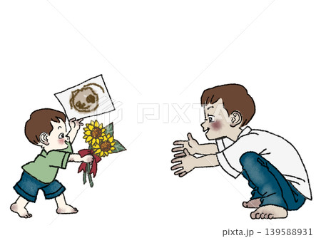 父の日にひまわりと似顔絵をお父さんに贈る小さな男の子 父の日にひまわりと似顔絵をお父さんに贈る小さな男の子 139588931