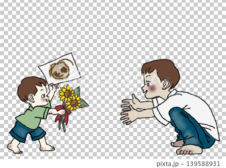 父の日にひまわりと似顔絵をお父さんに贈る小さな男の子 父の日にひまわりと似顔絵をお父さんに贈る小さな男の子 139588931