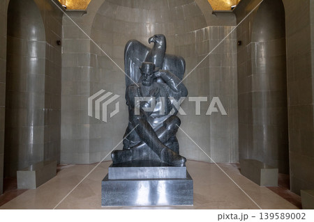 Njegos Mausoleum interior with granite statue and eagle, Lovcen National Park 139589002