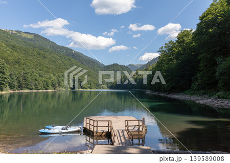 Wooden pier on Biogradska Gora lake in Biogradska Gora National Park 139589008