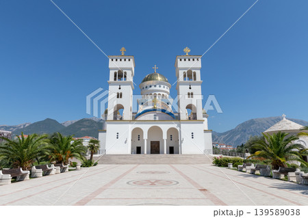 Church of St. Jovan Vladimir facade and square in Bar, Montenegro Church of St. Jovan Vladimir facade and square in Bar, Montenegro 139589038