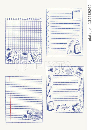 Hand drawn school notebook backgrounds and study paper templates set 139589260