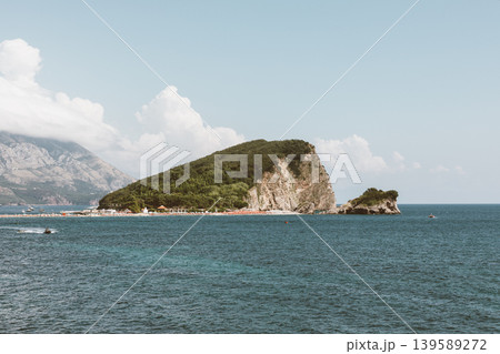 Sveti Nikola Island and beach near Budva with turquoise Adriatic Sea view Sveti Nikola Island and beach near Budva with turquoise Adriatic Sea view 139589272