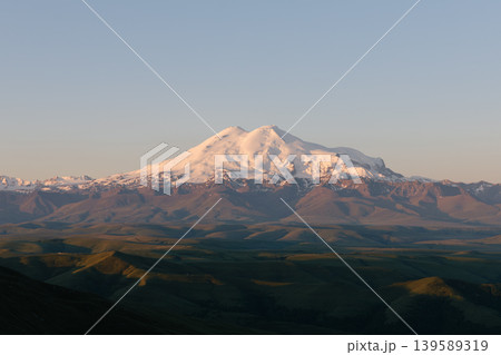 Mount Elbrus at sunrise viewed from Bermamyt Plateau in the North Caucasus 139589319