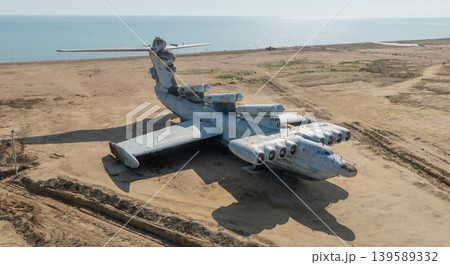 Abandoned Soviet ekranoplan on Caspian Sea coast near Arablyar, Dagestan 139589332