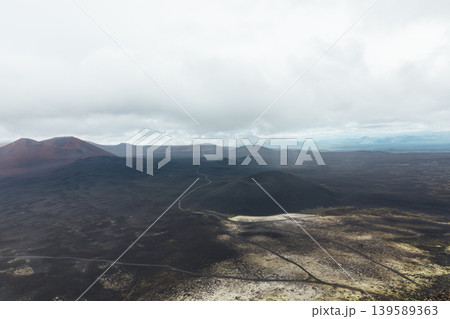 Volcanic landscape of the Northern Breakthrough area with lava fields and cones 139589363