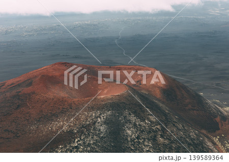 Aerial view of volcanic crater and lava fields in Severny Breakthrough area Aerial view of volcanic crater and lava fields in Severny Breakthrough area 139589364