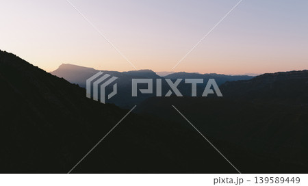 Sunset panorama of mountain valley landscape in Dagestan, Caucasus region 139589449