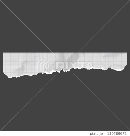 White torn sheet of notebook fragment, crumpled torn checkered paper strip, vector realistic wrinkled school page scrap 139589671
