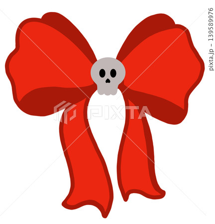 Red Halloween ribbon bow with cute skull decoration illustration on black background Red Halloween ribbon bow with cute skull decoration illustration on black background 139589976