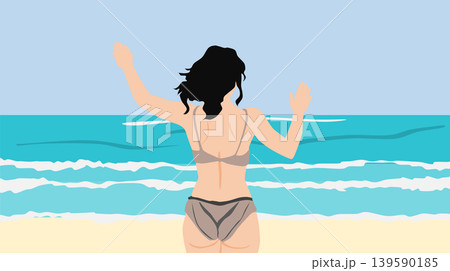 水着を着た女性が浜辺にいるイラスト 水着を着た女性が浜辺にいるイラスト 139590185